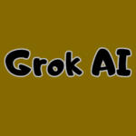 Grok AI text icon on a yellow square background.