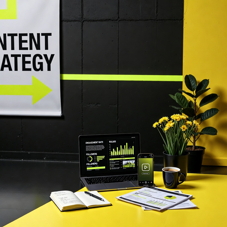 Content strategy banner and laptop graph