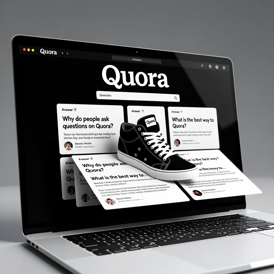 Quora marketing strategy displayed on laptop for digital brand visibility