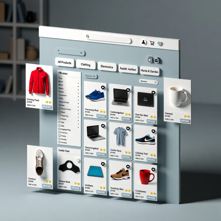 Modern e-commerce product listing interface with filters