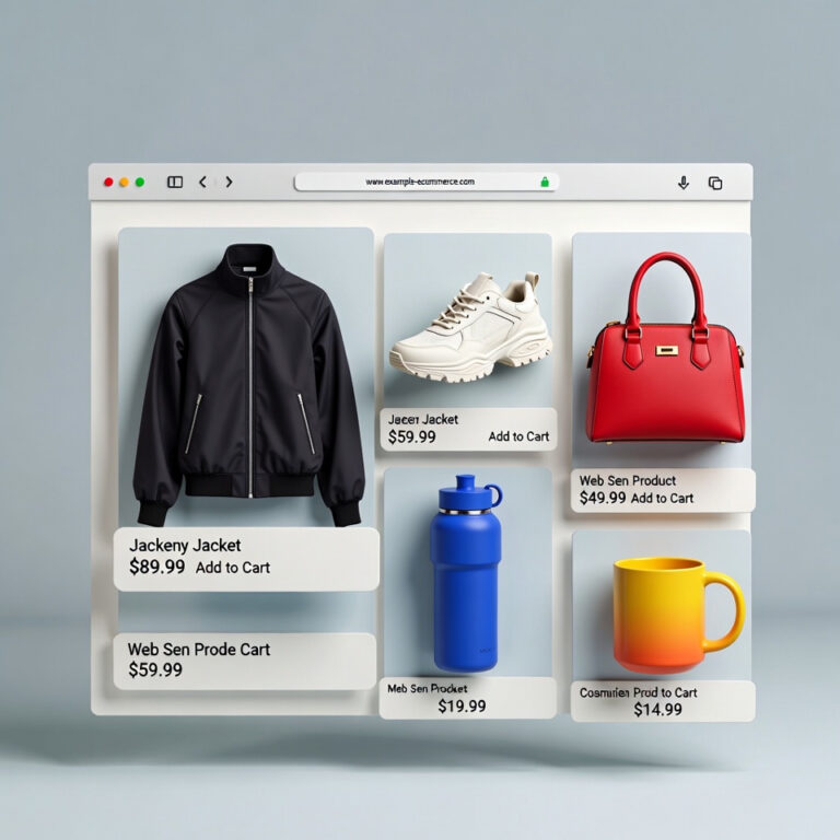 Clean online shopping page showcasing products and prices